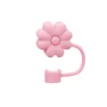 Pink silicone flower straw topper dust cover cute reusable straw plug for daily drink cups - Classic Chrysanthemum / 10mm / Solid Pink