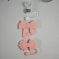 Silicone straw cover bow dust plug set for Stanley tumbler cup accessories pink cute. - Pink