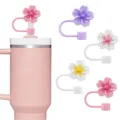 Cute silicone straw cover with cherry flower design, dust-proof tip plug for tumblers. - 4 Pieces/Pack