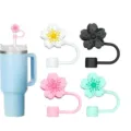 Silicone straw cover set with cute cherry blossom charms and insulated tumbler for daily use. - 4 Pieces/Pack