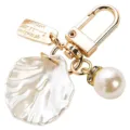 Gold keychain with white shell pendant and pearl charm elegant purse accessory stylish keyring - Style 1 / Single Pack / Gold