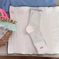 Women sweet rolled-edge striped cotton socks, comfortable Japanese style mid-calf socks for spring summer. - One Size / White with Blue Stripes