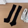 Black solid color stirrup socks, Korean style versatile knitted leg warmers for women. - One Size / Black