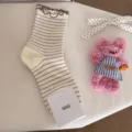 Sweet ruffles striped mid-tube socks for women, cute cotton daily wear spring style. - One Size / Beige