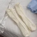 Sweet ruffled mid-calf cotton socks for women, lovely bow and dotted spring socks. - One Size / Milk Yellow