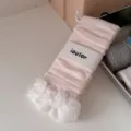 Sweet Japanese style pink knit leg warmers with white ruffles, cute JK lolita socks. - One Size / Light Pink
