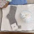 Japanese sweet grey striped mid-tube socks with delicate ruffles and matching hair scrunchie. - One Size / Gray