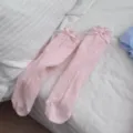 Pink ruffle bow polka dot mid-calf socks for women, cute cotton daily wear hosiery. - One Size / Orange Pink