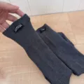 Dark grey knitted long socks for women, casual solid color cotton stackable socks with stylish label. - One Size / Dark Gray