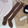 Brown cable-knit over-the-knee socks for women, sweet winter long thermal socks. - One Size / Coffee