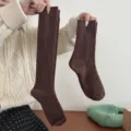 Dark brown thick cable knit long socks, casual solid color winter tube socks for women. - Mid-Calf Brown Coffee