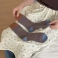 Merino wool color-block mid-tube socks brown blue warm winter casual fashion hosiery for daily wear - One Size / Mocha