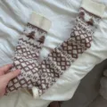 Brown Fair Isle Knit Stirrup Leg Warmers Winter Cozy Thick Footless Long Socks Warm - Warm Apricot