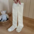 Solid color knee high socks for women autumn winter warm breathable daily wear hosiery - One Size / Cream