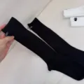 Solid color ribbed long socks for women, comfortable cotton daily casual calf socks. - One Size / Black