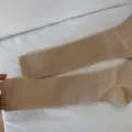 Women solid color ribbed long slouch socks, knitted cotton casual knee high socks beige - One Size / Milk Tea