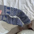 Grey and blue Fair Isle knit leg warmers, cozy winter thermal boot socks for women. - Gray
