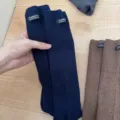 Korean style solid color ribbed calf socks with letter labels for women autumn wear. - One Size / Dark Blue