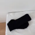 Black ribbed tube socks for women, comfortable breathable cotton solid color long socks SKU. - One Size / Black