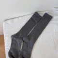 Grey ribbed knit slouch socks for women, solid color casual long winter hosiery item. - One Size / Charcoal Gray