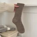 Cozy brown ribbed wool knit mid-tube socks for winter warmth, soft and comfortable casual daily wear. - One Size / Milk Coffee