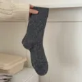 Dark gray knit wool socks for women, cozy winter warm mid-tube casual solid color hosiery. - One Size / Charcoal Gray