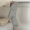 Winter warm grey knit mid-tube socks, solid color cozy wool blend socks for daily casual wear. - One Size / Beige Grey