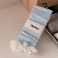 Light blue knitted leg warmers with white lace trim, sweet style sweet lolita knit socks. - One Size / Blue
