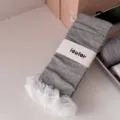 IOULOR Grey Slouch Leg Warmers with White Lace Trim, Sweet JK Style Variant Socks - One Size / Light Gray