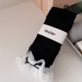 Black leg warmers with white lace trim, Japanese JK style knitted socks for women. - One Size / Black