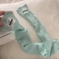 Light blue knit leg warmers with sweet white lace embroidery, cute Japanese style variant. - Lime Green