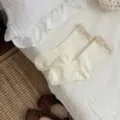 Women cream lace mid tube socks vintage aesthetic cute cotton casual hosiery for daily wear - One Size / Cream