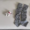 Grey knit stirrup leg warmers y2k fashion ribbed long socks for women cozy winter wear - One Size / Medium Grey