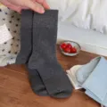 Dark grey solid color mid-tube ribbed socks for women, cozy winter daily fashion knit wear. - One Size / Dark Gray