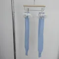 Light blue stirrup socks with white lace ruffles, sweet style women fashion hosiery. - One Size / Blue
