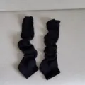 Black ribbed stirrup leg warmers, y2k knit slouchy socks for women, comfy casual hosiery - One Size / Black