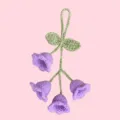 Handmade crochet lily of the valley flower hanging pendant keychain accessory detail - 4 Flowers / Purple