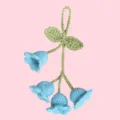 Handmade crochet bluebell flower detail shot, cute wool hanging pendant accessory for bags and keys. - 4 Flowers / Blue