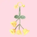 Handmade crochet lily of the valley keychain detail, cute yellow flower charm and bell. - 4 Flowers with Keychain / Yellow