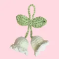 Handmade crochet lily of the valley flower pendant detail, cute wool keychain bag charm accessory. - 2 Flowers / White