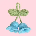 Handmade crochet lily of the valley flower pendant detail, cute blue floral wool keyring charm. - 2 Flowers / Blue