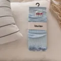 Light blue knitted leg warmers sweet Japanese style scrunch socks with lace trim and paper band - Light Blue