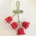 Handmade crochet lily of the valley keychain charm, cute red floral bag pendant accessory. - 4 Flowers / Red