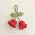 Handmade crochet lily of the valley charm cute red flower bag pendant key ring accessory - 2 Flowers / Red