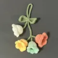 Handmade crochet lily of the valley hanging ornament cute key chain bag charm accessory - 4 Flowers / Mixed Color-Yellow Green Orange