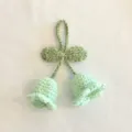 Handmade crochet lily of the valley charm, cute green yarn keychain for bags and cars. - 2 Flowers / Mint Green