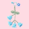 Handmade crochet lily of the valley keychain cute bag charm wool car hanging pendant - 4 Flowers with Keychain / Blue