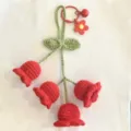 Handmade crochet lily of the valley keychain cute flower bag charm car hanging decor - 4 Flowers with Keychain / Red
