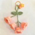 Handmade crochet lily of the valley keychain cute flower bag charm cute keyring accessory - 4 Flowers with Keychain / Orange