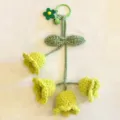 Handmade crochet lily of the valley keychain cute knitted bag charm accessory green - 4 Flowers with Keychain / Green